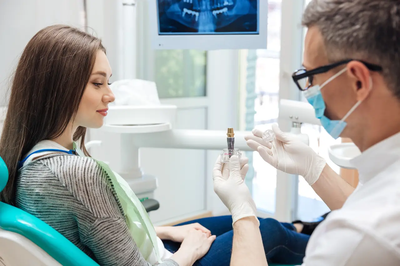 A dental implant replacing a missing tooth